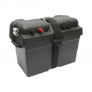 Cutie baterie auto cu voltmetru 12V, intrerupator alimentare 100A, siguranta 30A, priza bricheta, afisaj LCD, 2xUSB 360x180x235mm
