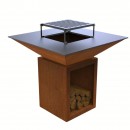 Gratar cu plita 10 mm si vatra de gatit, Vivatechnix VMD-1292, 1050(H)975x975 mm, Otel Corten, Spatiu depozitare lemne