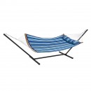 Hamac cu suport otel, pentru 2 persoane, Vivatechnix max 217 kg, 3760 x 987 x 1050 mm, matlasat, perna, Albastru cu dungi