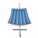 Hamac cu suport otel, pentru 2 persoane, Vivatechnix max 217 kg, 3760 x 987 x 1050 mm, matlasat, perna, Albastru cu dungi