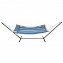 Hamac cu suport otel, pentru 2 persoane, Vivatechnix max 217 kg, 3760 x 987 x 1050 mm, matlasat, perna, Albastru cu dungi