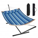 Hamac cu suport otel, pentru 2 persoane, Vivatechnix max 217 kg, 3760 x 987 x 1050 mm, matlasat, perna, Albastru cu dungi