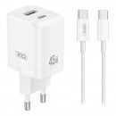 INCARCATOR RETEA PD 45W 3A 1X USB 1 X USB-C + CABLU USB-C 1M - ALB