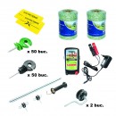 Kit complet gard electric 12/220V, 1.8 Joule, lungime fir 2x500m, 100 izolatori, maner, poarta si 2 placute avertizare Breckner Germany
