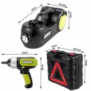 Kit cric hidraulic cu compresor si cheie electrica cu impact, 5 Tone, A12 V, Inaltime 155-420 mm, Lanterna