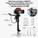 Motor barca pe benzina 1.5kW(2CP), 4 timpi, 53cc, turatie 6500rpm, racire cu aer, CDI, pornire manuala, elice 3 pale, capacitate rezervor 1.2L THOR