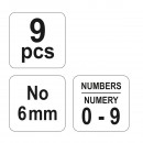 Set poansoane cifre YATO YT-6854, 9 buc, 6 mm