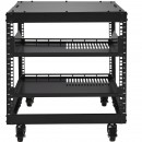 Rack metalic de podea sau perete 9U, 510 x 585 x 560 mm, Adancime reglabila 23-40 inch, Otel carbon, 4 x roti blocabile