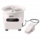 Roata de olarit profesionala electrica, cu pedala, 350 W, diametru placa 28 cm, Ecran tactil, 50-300 rpm, Alb, max 3 kg argila