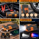 Robot pornire auto cu compresor aer portabil digital 150PSI, 12V, 120W, baterie Li-ion 8000mAh, Power Bank, lanterna LED, port USB/USB-C Breckner Germany