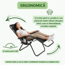 Scaun relaxare pliabil zero gravity tip sezlong negru cu suport pahar si tava, tetiera detasabila, structura otel