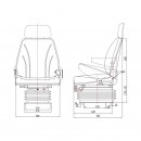 Scaun universal cu suspensie pe aer, reglabil pe inaltime si greutate 50-140Kg, cotiere si spatar rabatabil 50-90° pentru tractor, utilaje agricole, industriale, stivuitor