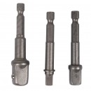 Set 3 adaptoare hexagonale Detoolz, patrat 1/4 - 3/8 - 1/2, material Cr-V