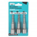 Set 3 tubulare Detoolz, prindere hexagonala 1/4, dimensiuni 10mm * 65mm, magnetice