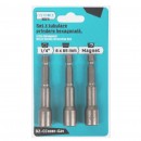 Set 3 tubulare Detoolz, prindere hexagonala 1/4, dimensiuni 8mm * 65mm, magnetice