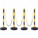 Set 4 stalpi delimitare, Inaltime reglabila, cu lant, Vevor Galben/Negru, Lungime lant 2.5x4 m, Inaltime 86 cm
