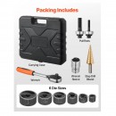 Set 6 perforatoare pentru tabla, antrenor cu clichet, in trusa, 2.7 – 50.8 mm, 1 x burghiu in trepte, Otel 40Cr