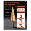 Set 6 perforatoare pentru tabla, antrenor cu clichet, in trusa, 2.7 – 50.8 mm, 1 x burghiu in trepte, Otel 40Cr