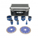 Set 7 carote diamantate 10-68mm, filet interior M14 + 2 discuri 115, 125mm pentru placi ceramice, marmura, granit Breckner Germany