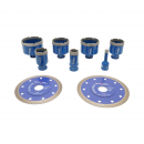 Set 7 carote diamantate 10-68mm, filet interior M14 + 2 discuri 115, 125mm pentru placi ceramice, marmura, granit Breckner Germany