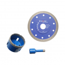 Set 7 carote diamantate 10-68mm, filet interior M14 + 2 discuri 115, 125mm pentru placi ceramice, marmura, granit Breckner Germany