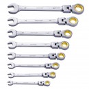 Set 8 chei cu clichet, Cap felxibil, Crom Vanadiu, 8, 10, 11, 12, 13, 14, 15, 17 mm, Husa, 72 dinti