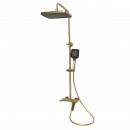 Set dus Premium multifunctional de perete din cupru, 3 functii curgere apa, dus dreptunghiular tip ploaie, para de dus, auriu mat