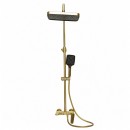 Set dus Premium multifunctional de perete din cupru, 3 functii curgere apa, dus dreptunghiular tip ploaie, para de dus, auriu mat