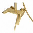 Set dus Premium multifunctional de perete din cupru, 3 functii curgere apa, dus dreptunghiular tip ploaie, para de dus, auriu mat