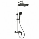 Set dus Premium multifunctional de perete din cupru, 3 functii curgere apa, dus dreptunghiular tip ploaie, para de dus, gri grafit satinat