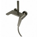 Set dus Premium multifunctional de perete din cupru, 3 functii curgere apa, dus dreptunghiular tip ploaie, para de dus, gri grafit satinat