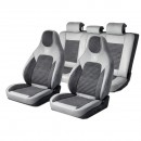 Set huse scaune auto Premium Crem-Gri universale, design sport ergonomic, piele ecologica cu insertii textile, fata + spate 11 piese