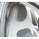 Set huse scaune auto Premium Crem-Gri universale, design sport ergonomic, piele ecologica cu insertii textile, fata + spate 11 piese