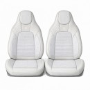 Set huse scaune auto Premium Crem-Gri universale, design sport ergonomic, piele ecologica cu insertii textile, fata + spate 11 piese