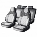 Set huse scaune auto Premium Negru-Gri universale, design sport ergonomic, piele ecologica cu insertii textile, fata + spate 11 piese