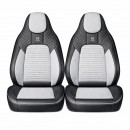 Set huse scaune auto Premium Negru-Gri universale, design sport ergonomic, piele ecologica cu insertii textile, fata + spate 11 piese