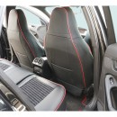 Set huse scaune auto Premium Negru-Rosu universale, design sport ergonomic, piele ecologica cu insertii textile, fata + spate 11 piese