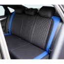 Set huse scaune auto universale negru-albastru Diamond, piele ecologica matlasata cu textil 9 piese