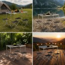 Set masa pliabila camping cu 4 scaune din aluminiu, portabila tip valiza, reglabila pe inaltime 120x60cm Breckner Germany