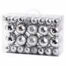 Set ornamente plastic de craciun argintiu 68p