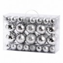 Set ornamente plastic de craciun argintiu 68p