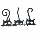 Suport chei cu 5 agatatori, Krodesign Three Cats KRO-1129, 60x30 cm, Negru