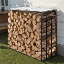 Suport de lemne pentru seminee, cu acoperis, Vivatechnix 1430 × 70 × 1430 mm, Otel, Negru