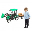 Tractor cu remorca electric pentru copii cu baterie 12V/10Ah si telecomanda JS3158B verde cu scaun din piele