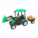 Tractor cu remorca electric pentru copii cu baterie 12V/10Ah si telecomanda JS3158B verde cu scaun din piele