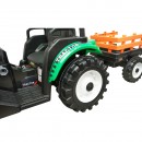 Tractor cu remorca electric pentru copii cu baterie 12V/10Ah si telecomanda JS3158B verde cu scaun din piele