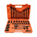 Trusa chei tubulare 8-32mm si chei combinate fixe-inelare 6-19mm, antrenor cu clichet, prelungitor T 250mm, cardan 1/2 inch Cr-V 37 piese Breckner Germany