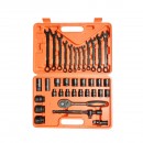 Trusa chei tubulare 8-32mm si chei combinate fixe-inelare 6-19mm, antrenor cu clichet, prelungitor T 250mm, cardan 1/2 inch Cr-V 37 piese Breckner Germany