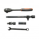 Trusa chei tubulare 8-32mm si chei combinate fixe-inelare 6-19mm, antrenor cu clichet, prelungitor T 250mm, cardan 1/2 inch Cr-V 37 piese Breckner Germany