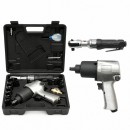 Trusa scule pneumatice cu pistol de impact Twin Hammer 1/2 inch, clichet 3/8 inch, 10 tubulare 9-27mm si accesorii 16 piese Breckner Germany